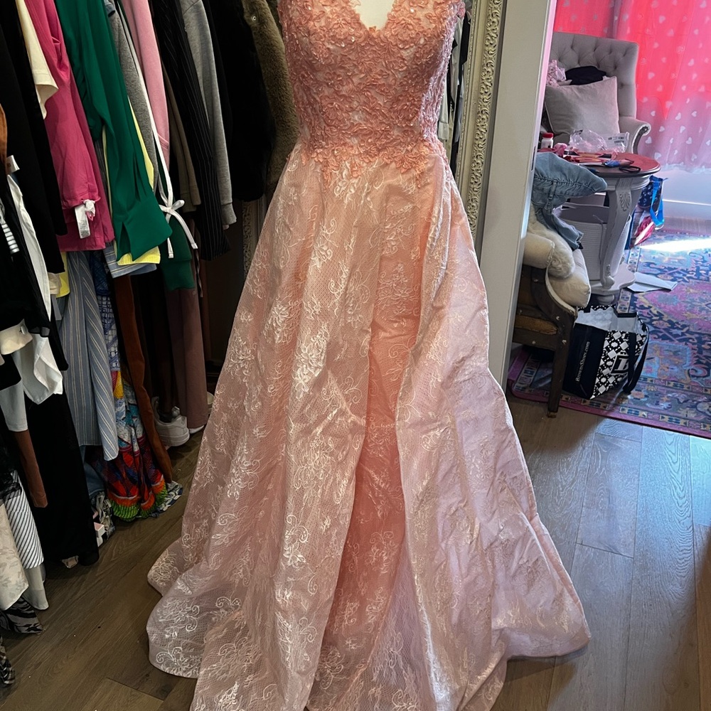 Jovani Prom Black Tie Blush Pink Lace Off-Shoulder Ball Gown